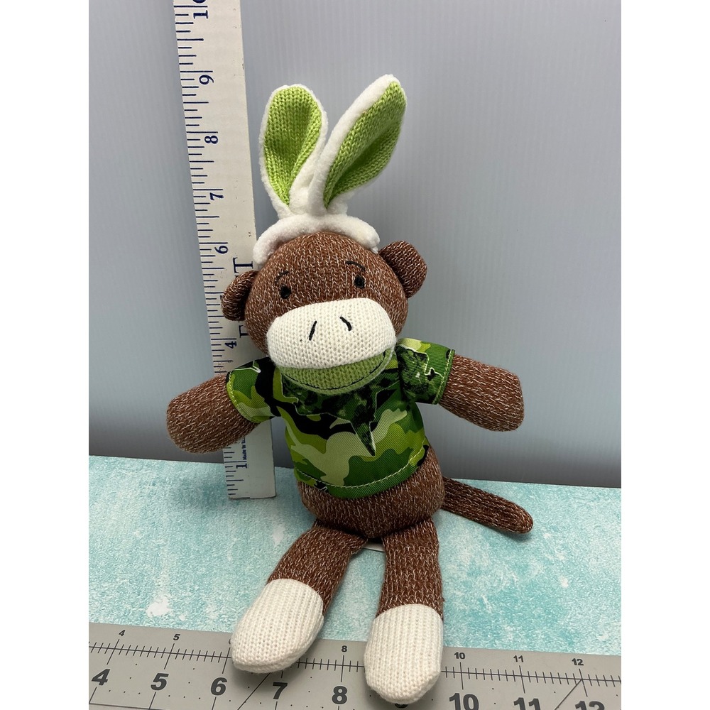 Cute Camo Monkey Plush Toy with Bunny Ears‎ Easter Spring Stuffed Animal Gift
